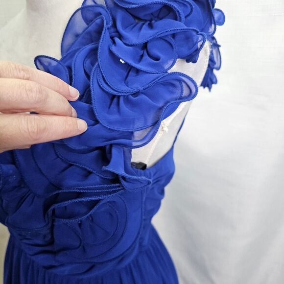 DEB Vintage Royal Blue One Shoulder Chiffon Party Dress Size 3/4 - Picture 4 of 10